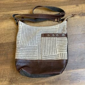 Myrna Stylish Brown and Cream Patchwork Shoulder Bag